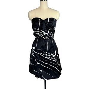 Vintage  Emilio Pucci Black and White Bubble Skirt Strapless Mini Dress| Size 6
